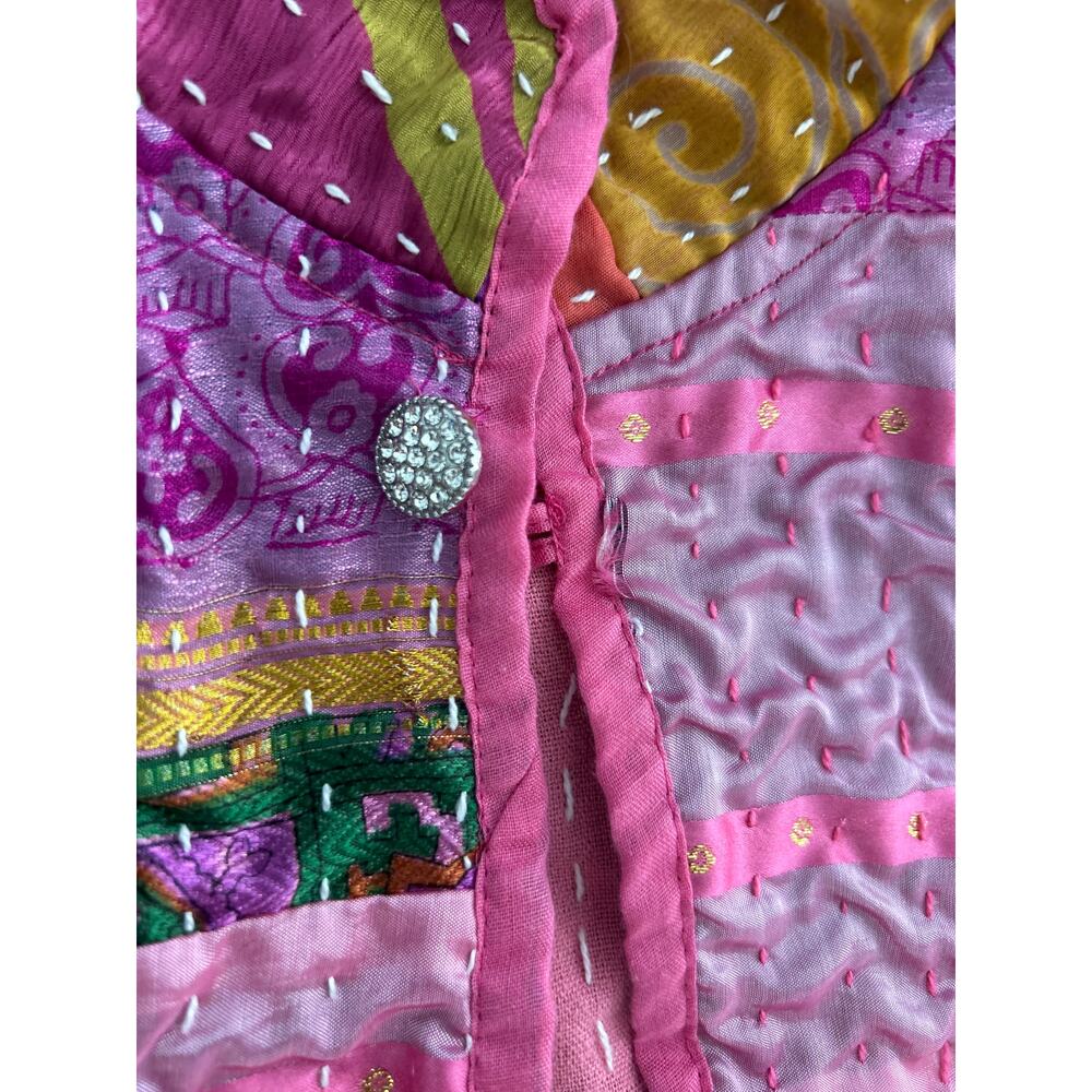 Vintage Boho Patchwork Reversible Jacket Pink Qui… - image 8